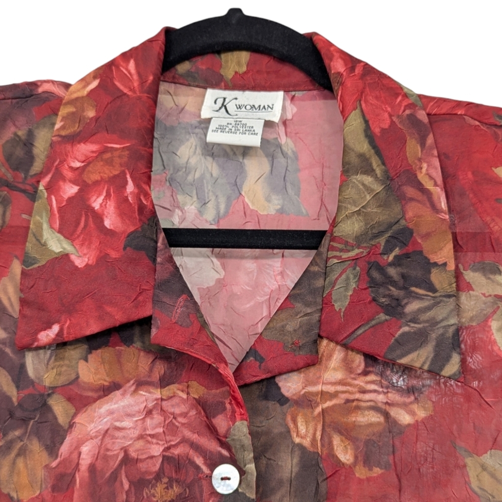 K WOMAN | Y2K Women's Sheer Blouse  | Floral | Plus Size 18W - Picture 3 of 10